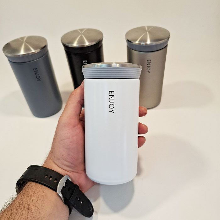 Enjoy-Travel-Mug,-Minimalist تراول ماگ اینجوی enjoy مینیمال سفید