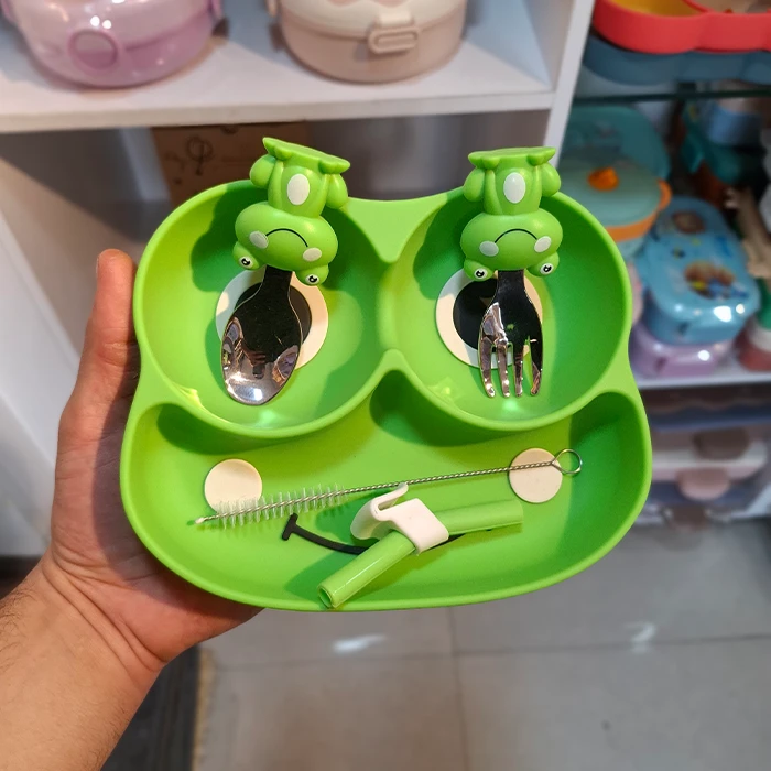 Frog design silicone baby food container ظرف غذای سیلیکونی کودک طرح قورباغه