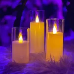 شمع LED باتری‌خور داخل استوانه شیشه‌ای